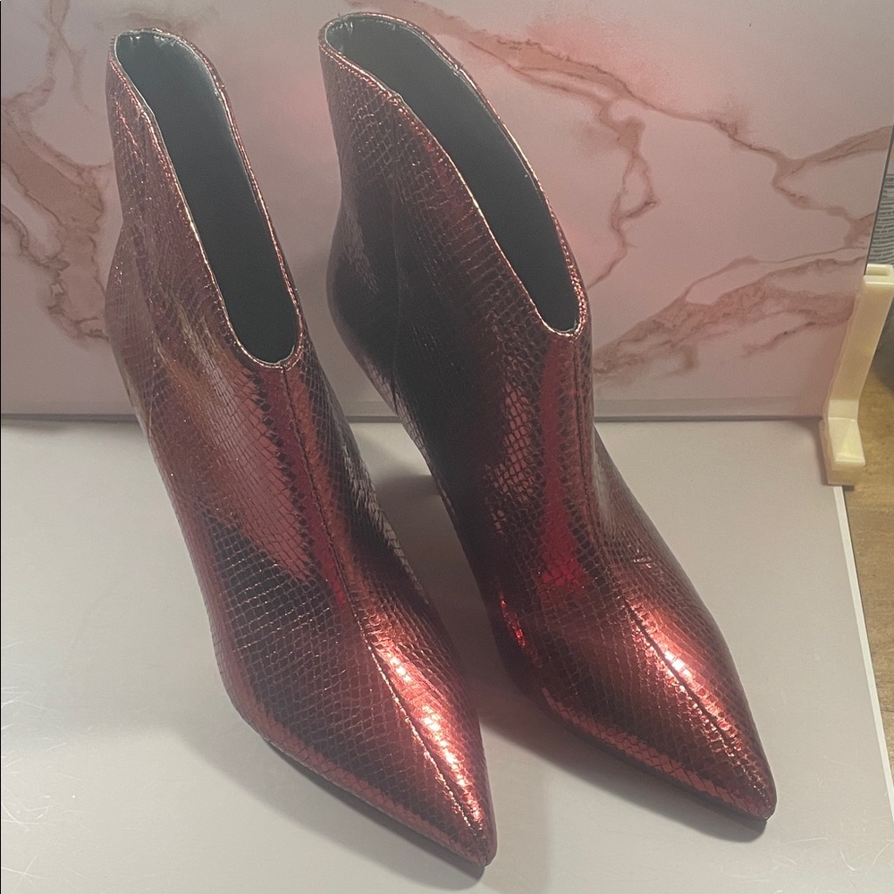Marc Fisher Shiny Red Ankle Booties